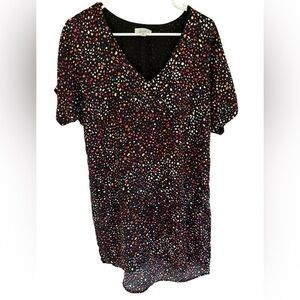 Evereve Allison Joy Marlee Shift Dress Black w/ Multicolor Dots Size Medium‎